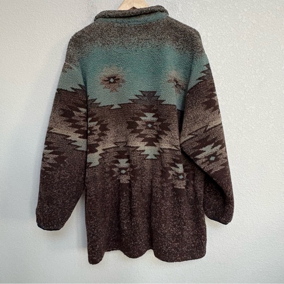 Cabela’s Green/Teal Brown  Aztec Deep Pile Fleece Zip Jacket 2XL Women’s Warm - Picture 2 of 7